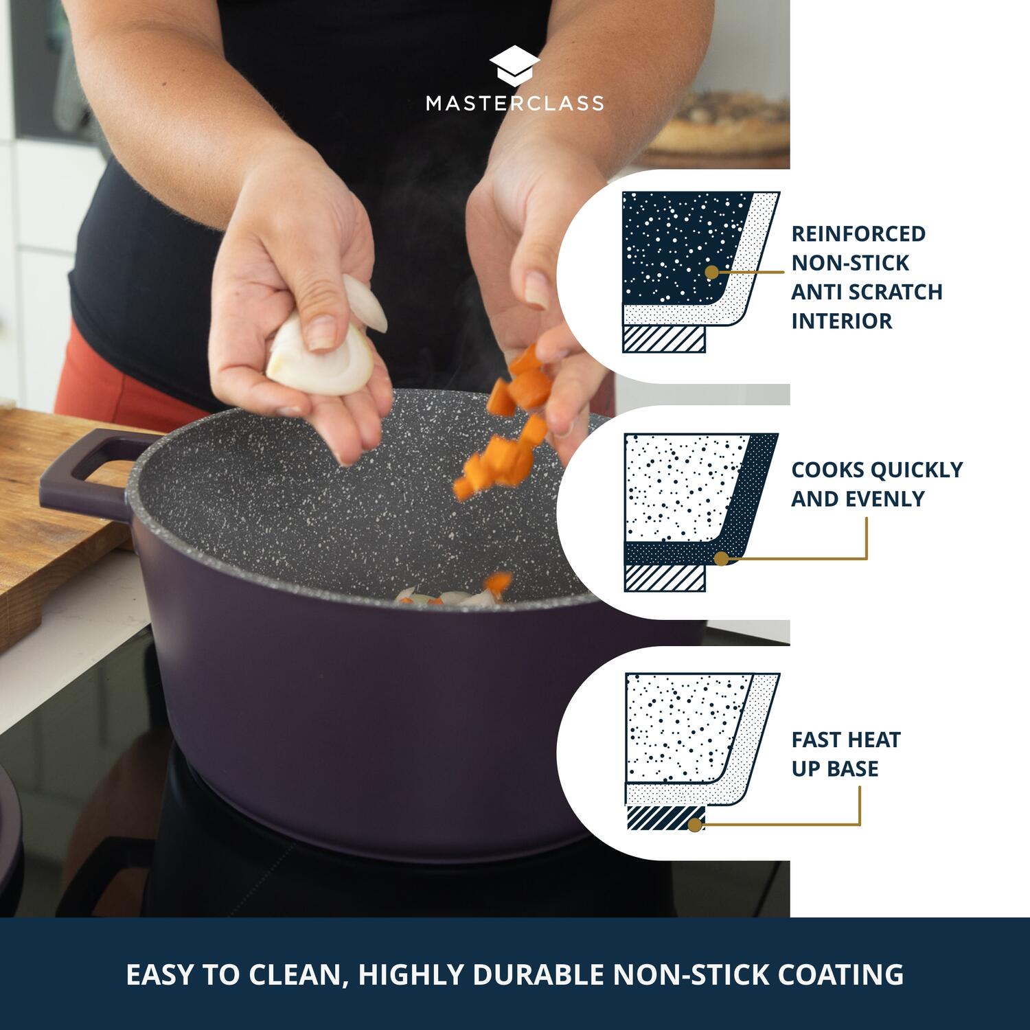 Støbt aluminiums gryde m/låg, lilla - 4L